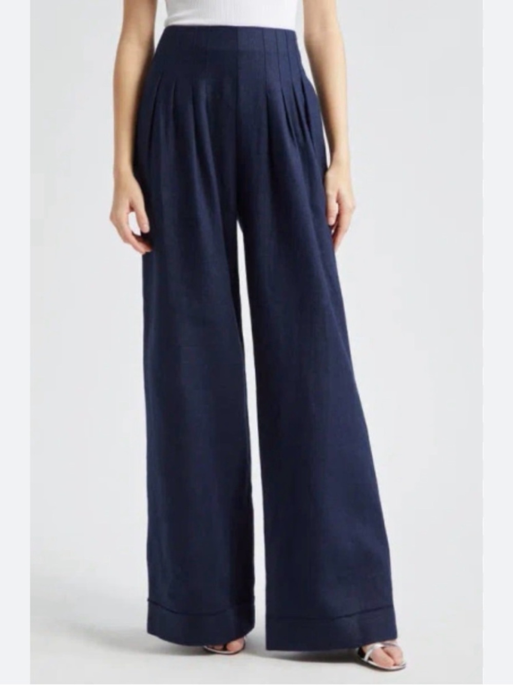 Ramy Brook Linen Navy Wide-Leg Pants